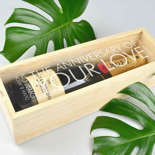 Customised Engraved Anniversary Wooden Wine Box With acrylic lid