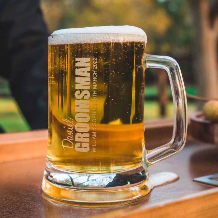 Personalised Engraved Wedding Beer Mug for Groomsman