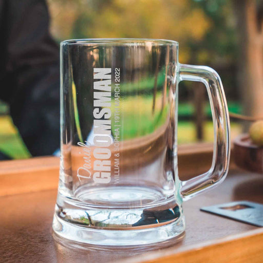 Personalised Engraved Name Groomsman Wedding Beer Mug 500ml