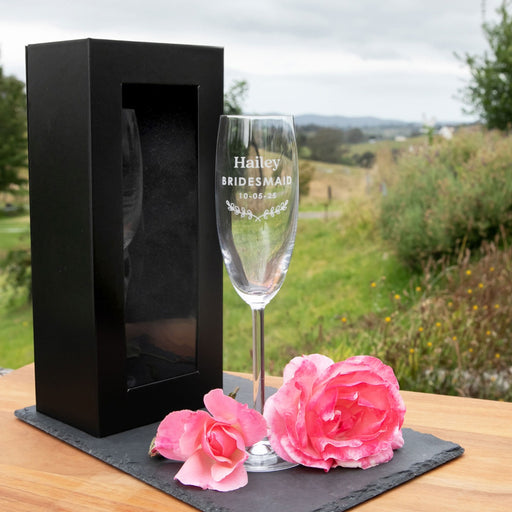 Customised Engraved Name Bridesmaid Champagne Wedding Flutes Glasses