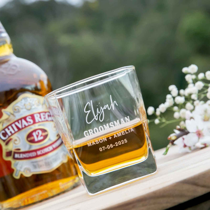 Personalised Engraved Groomsman Best Man Wedding Square Scotch Glass