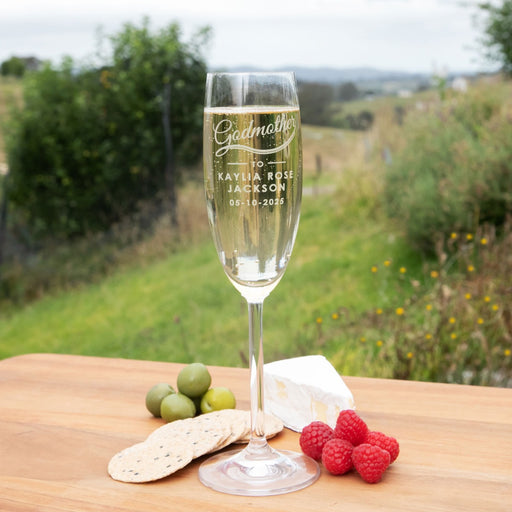 Customised Engraved Godfather Champagne Glass Present for Christenings, Naming Days and Baptisms