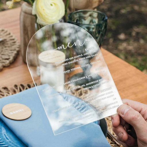 Personalised Engraved Clear Acrylic Wedding Arch Menu