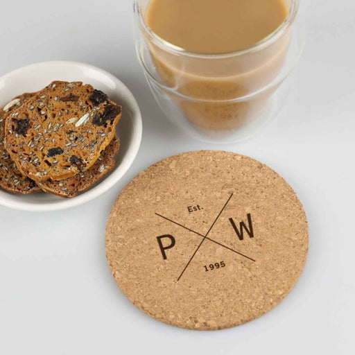 Personalised Engraved Barware Cork Coaster Customised Engraved Monogrammed Initials Cork Coaster