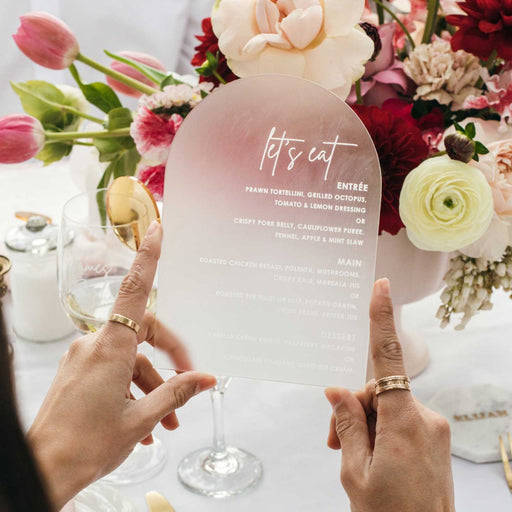 Personalised Engraved Frosted Arch Acrylic Wedding Menus