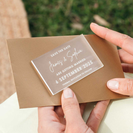 Personalise Engraved Rectangle Frosted Acrylic Wedding Save the Date