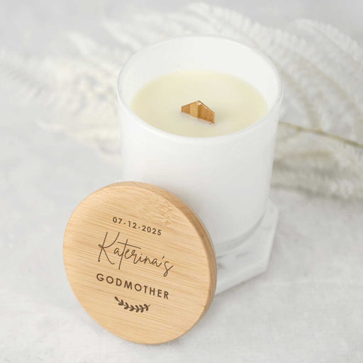 Personalised Engraved Name Godparents Godmother Godfather White Candle