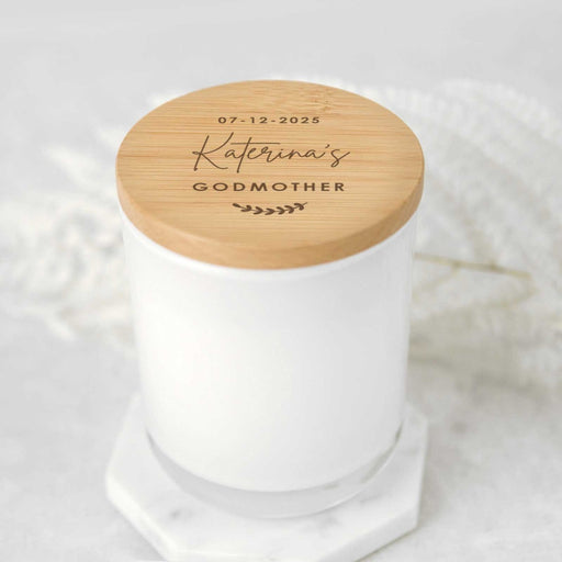 Customised Engraved name Godmother White Soy Christening Candle