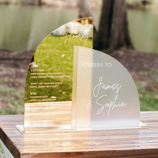 Personalised Engraved Gold Frosted Bar Wedding Semi Arch Menu