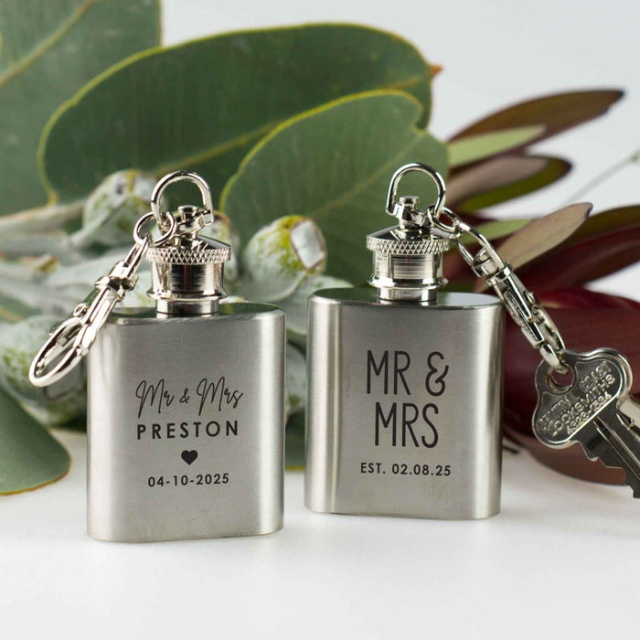 Engraved Silver Mini Hip Flask Keyring Wedding Favour