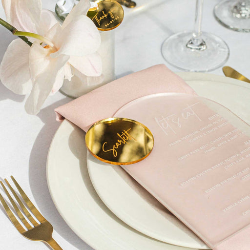 Customised Engraved Mirror Gold Round Wedding Place Card