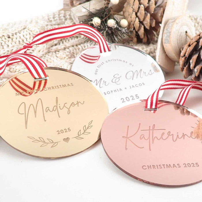 Customised Engraved Gold, Silver & Rose Gold Christmas Tree Decoration