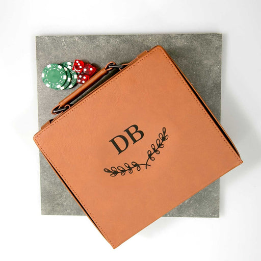 Personalised poker set with engraved leatherette case and chips