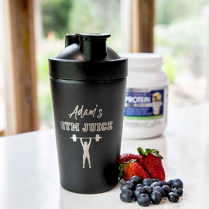 Personalised Engraved 600ml Stainless Steel Black Protein Shaker Birthday Present