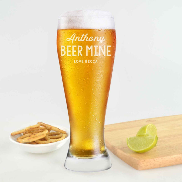 Personalised Engraved Valentine's Day Schooner Beer Glass Present