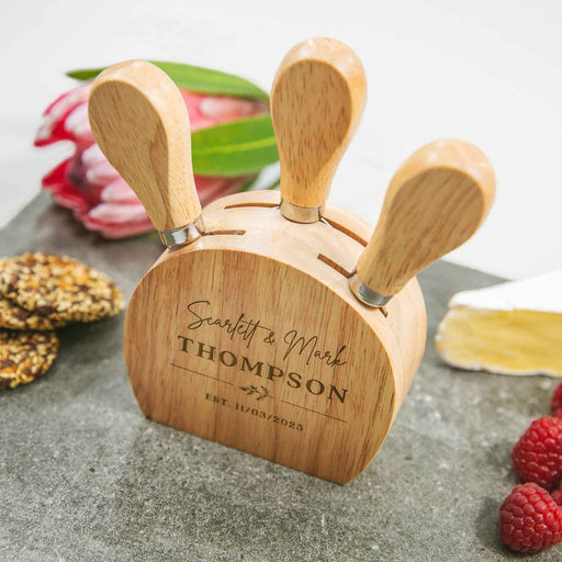 Customised Engraved Wedding Bride Groom 3 Piece Cheese Knife Set
