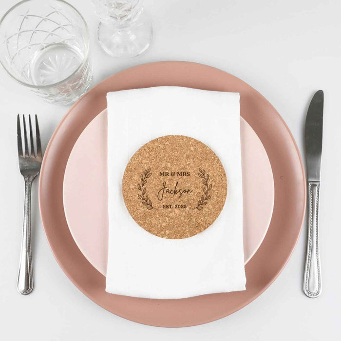 Customised Engraved Wedding Cork Coaster Bomboniere