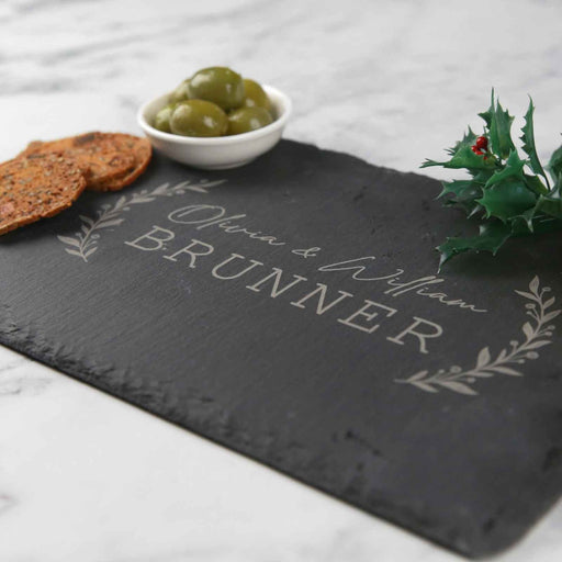 Custom Designed Engraved Rectangle Slate Cheese Board Wedding Bride and Groom Present