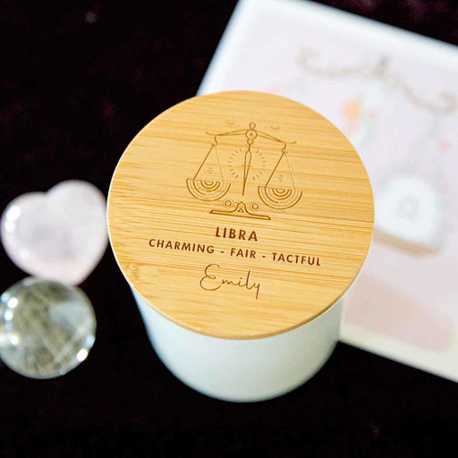 Leo Birthday Personalised Engraved Wooden Lid Zodiac Soy Candle with Wood Wick