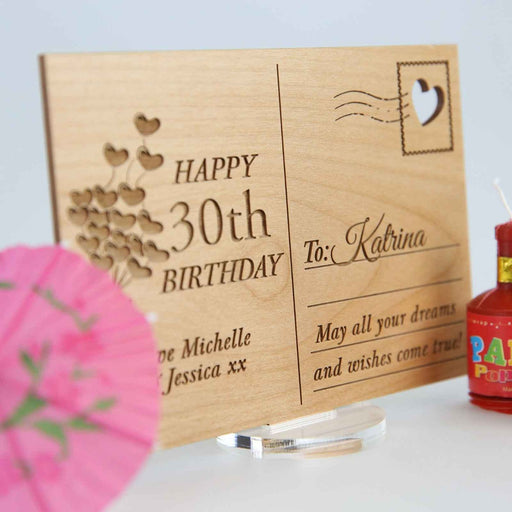 Personalised Engraved Wooden 30th Birthday Postcard