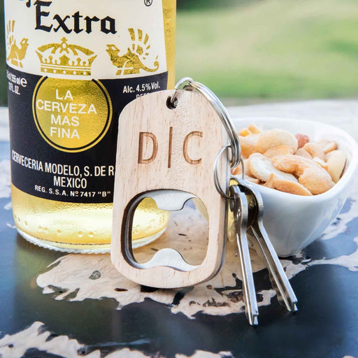 Personalised Engraved Wooden Stainless Steel Bottle Opener Keyring Christmas Present