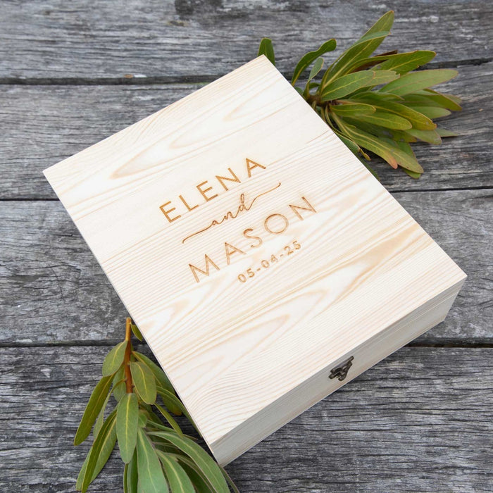 Custom Engraved Wooden Champagne Box and Champagne Glasses Wedding Gift