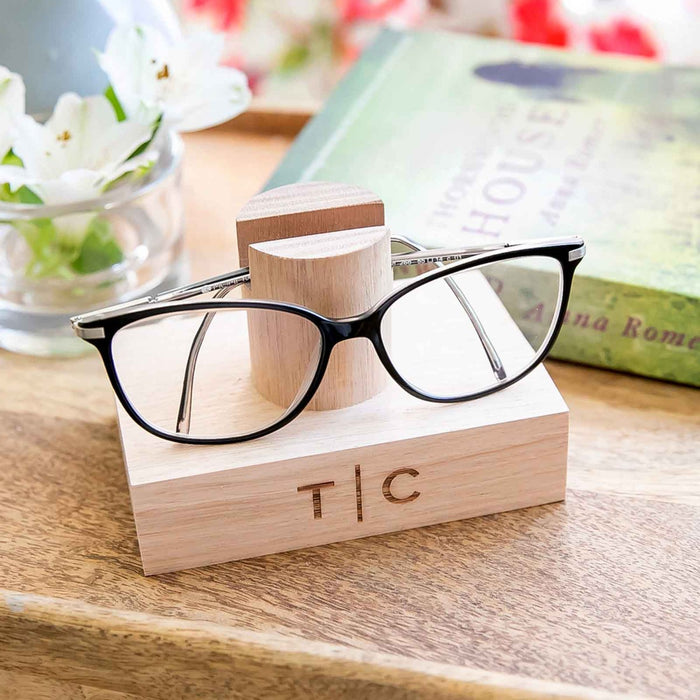 Custom Artwork Engraved Tasmanian Oak Wood Reading Glasses Stand Birthday Gift