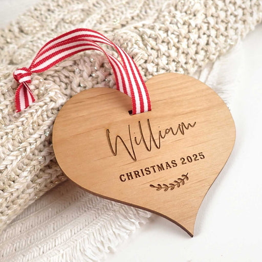 Customised Engraved Wooden Heart Christmas Tree Decoration