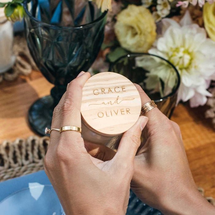 Engraved Wooden Lid Palm Wax Wedding Candle