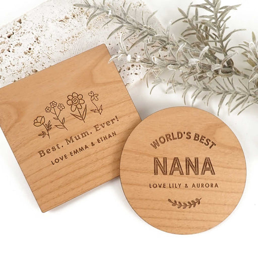 Personalised Engraved Mother's Day Wooden Coasters Present