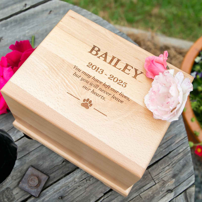 Personalised Engraved Wooden Rectangle Pet Urn Keepsake Memory Box