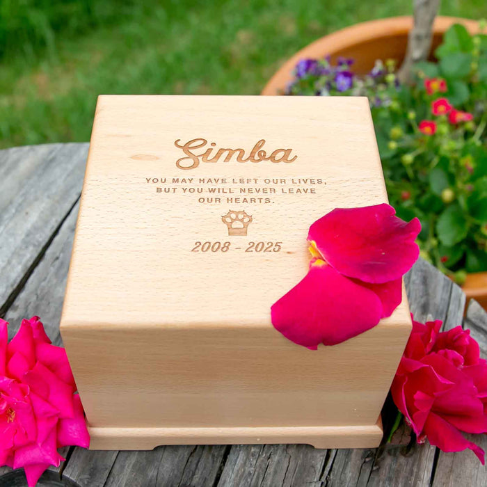 Personalised Engraved Wooden Square Pet Urn Keepsake Memory Box