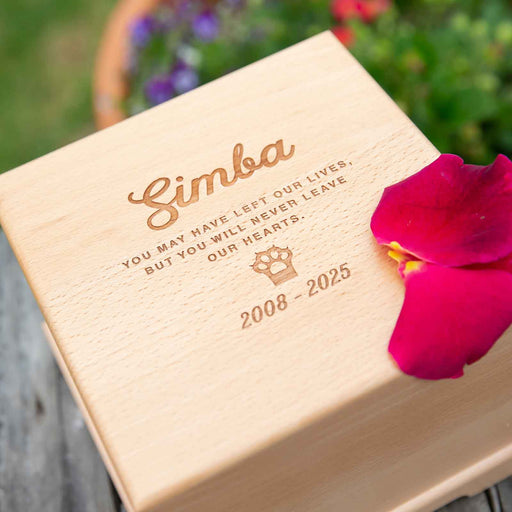 Customised Engraved Wooden Square Pet Urn Keepsake Memory Box