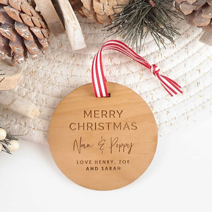 Customised Engraved Wooden Round Christmas Tree Decoration