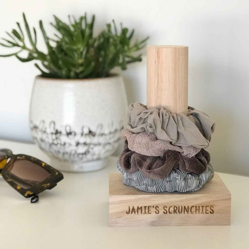 Customised Engraved Tasmanian Oak Wooden Scrunchie Stand