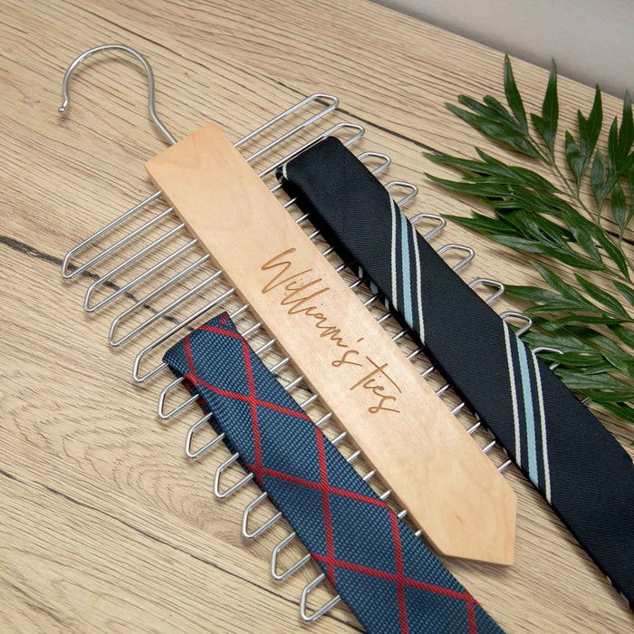 Personalised Engraved Wooden Tie Hanger Birthday Gift