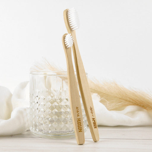 Personalised Engraved Name Wooden Natural Bamboo Tooth Brush Christmas Present