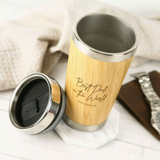 Customised Engraved Father's Wooden Bamboo Travel Mug Cup Day Present