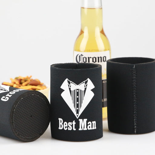 Black & White Printed Groomsman Stubby Holder Bridal Part Favour Gift.