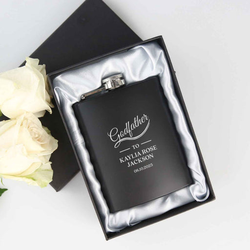 Personalised Engraved Name Godfather Black Hip Flask