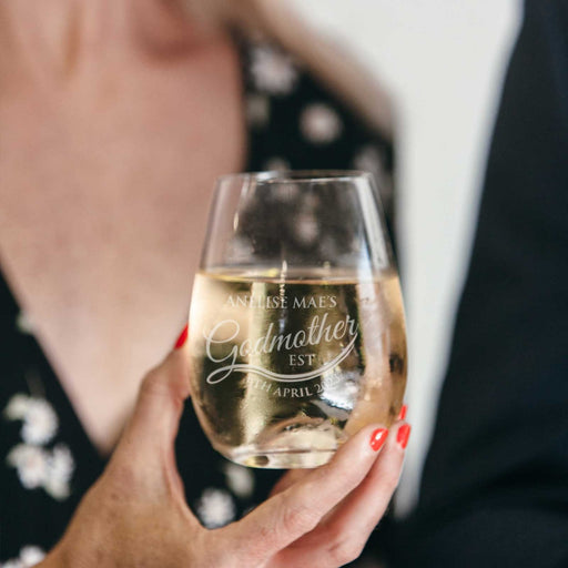 Personalised Engraved Godmother Stemless Wine Glass Present Gift
