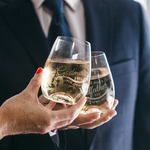 Customised Engraved Godmother & Godfather Stemless Wine Glass Present