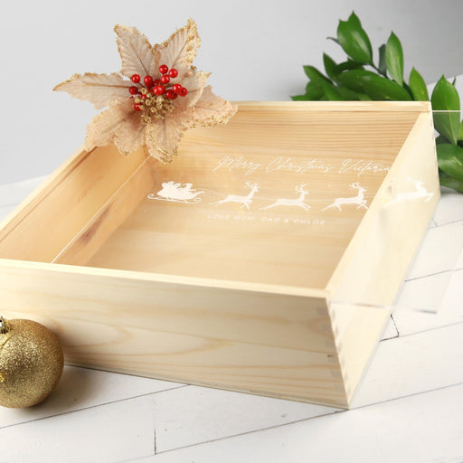 Custom engraved Christmas box filled with chocolates, gifts and keepsakes for the family