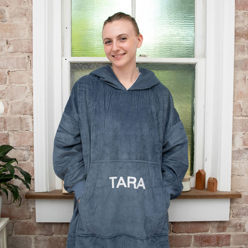 Customised Embroidered Couple's Navy Oversized Hoodie Blanket