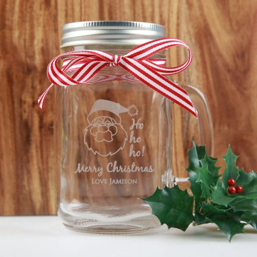 Personalised Engraved Christmas Mason Jar Ho Ho Ho Santa Present