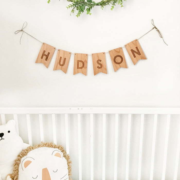 Personalised Engraved Name Wooden Baby Bunting