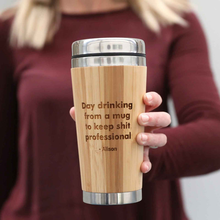 Day Drinking Engraved Bamboo Travel Mug