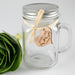 Mason jar with engraved wooden gift tag for wedding favours
