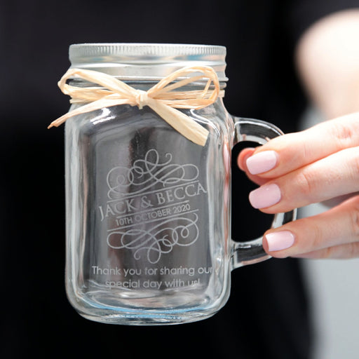 Personalised Engraved Name Bride & Groom Wedding Mason Jar