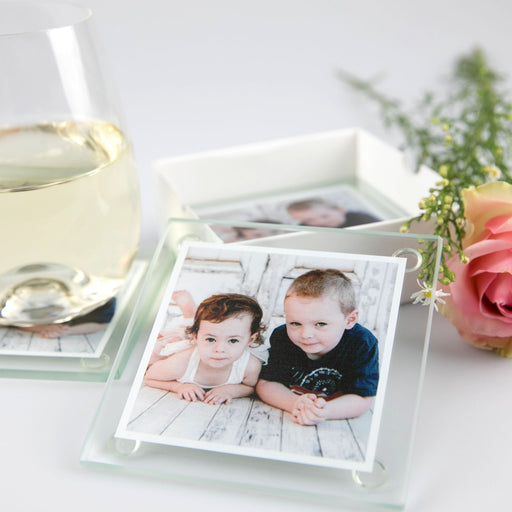 Custom Designed Colour Printed Mother's Day Photo Glass Coaster Set Present